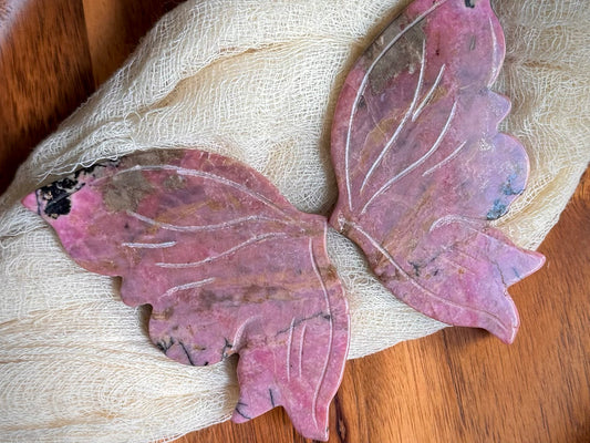 Rhodonite Butterfly Wings on Gold Stand