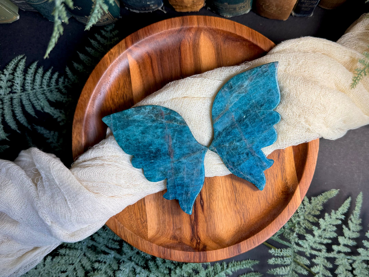 Blue Apatite Butterfly Wings on Gold Stand