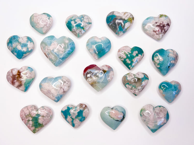 Green Flower Agate Hearts