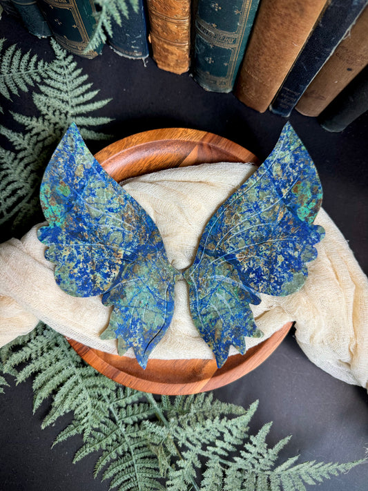 Azurite & Malachite Butterfly Wings on Gold Stand