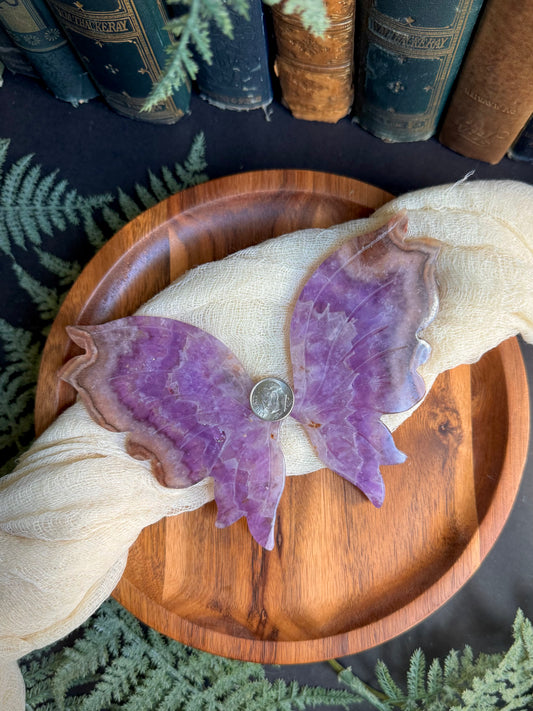 Amethyst Mexican Crazy Lace Butterfly Wings on Gold Stand