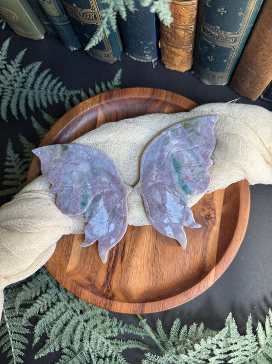 Lilac Sea Jasper Butterfly Wings on Gold Stand