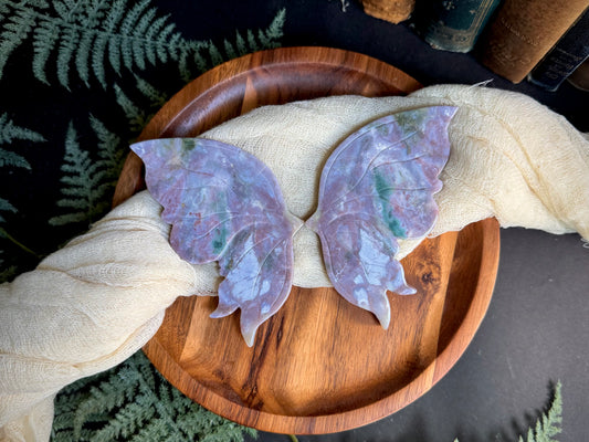Lilac Sea Jasper Butterfly Wings on Gold Stand
