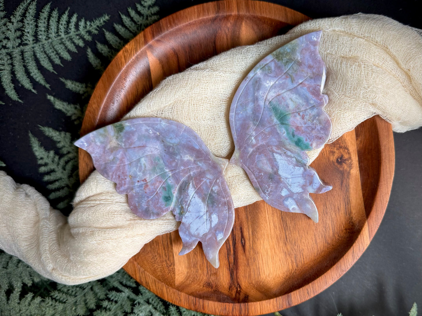 Lilac Sea Jasper Butterfly Wings on Gold Stand