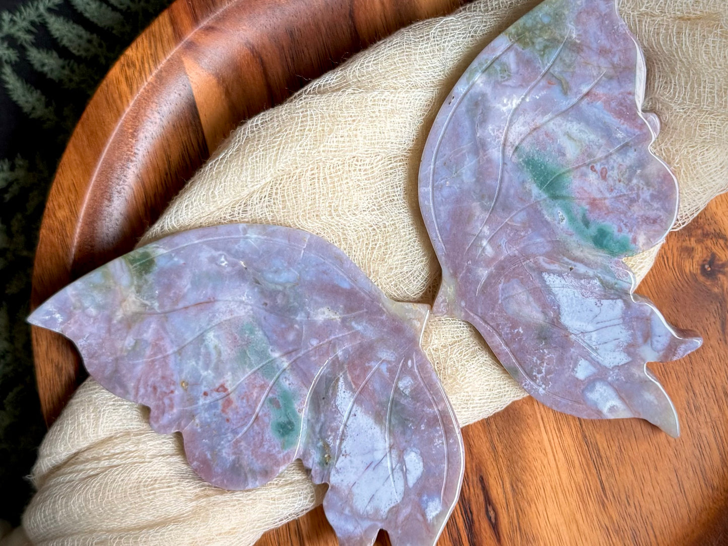 Lilac Sea Jasper Butterfly Wings on Gold Stand