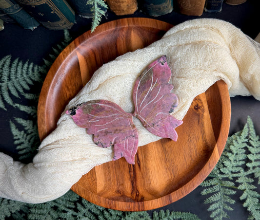 Rhodonite Butterfly Wings on Gold Stand