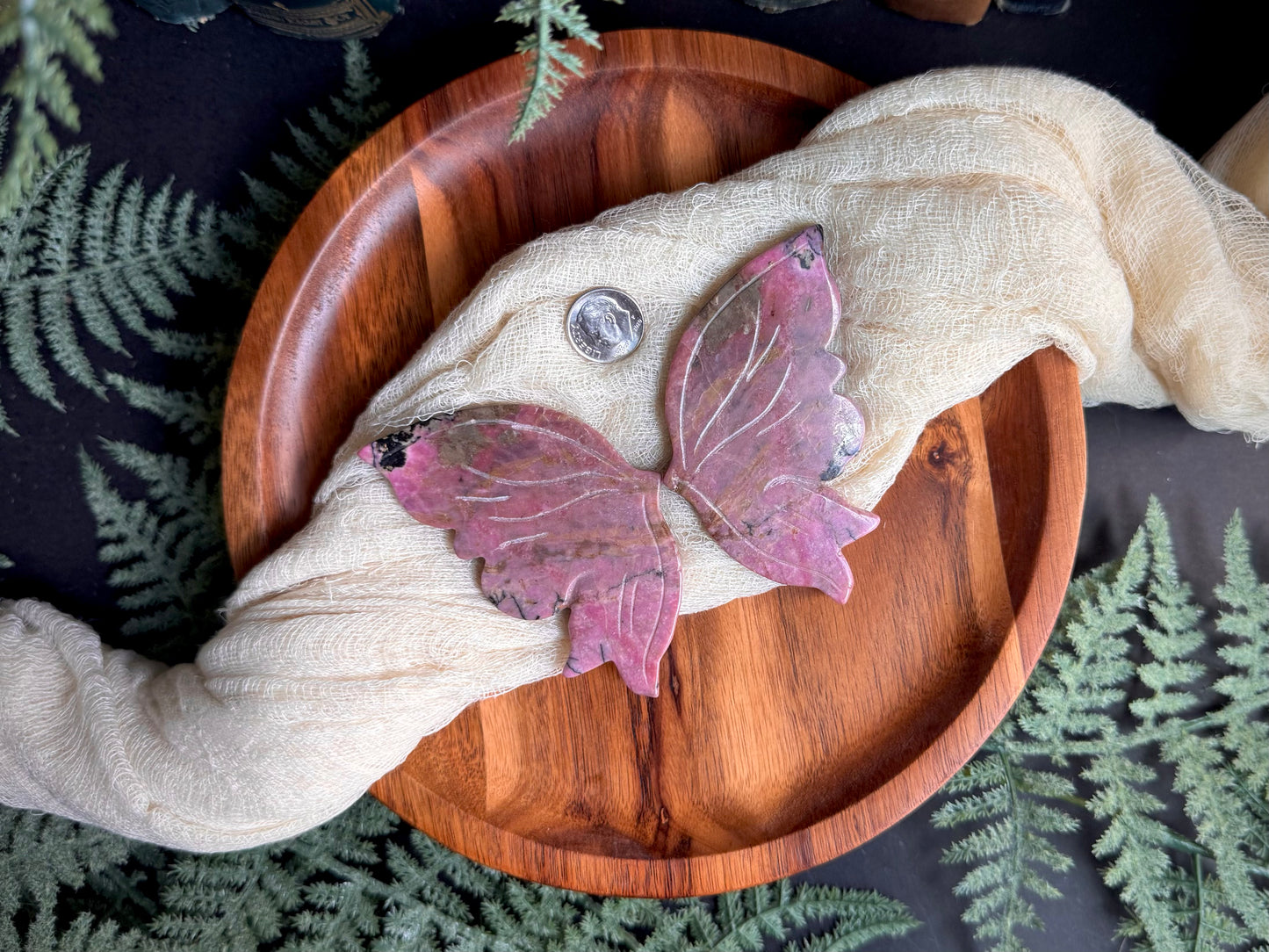 Rhodonite Butterfly Wings on Gold Stand