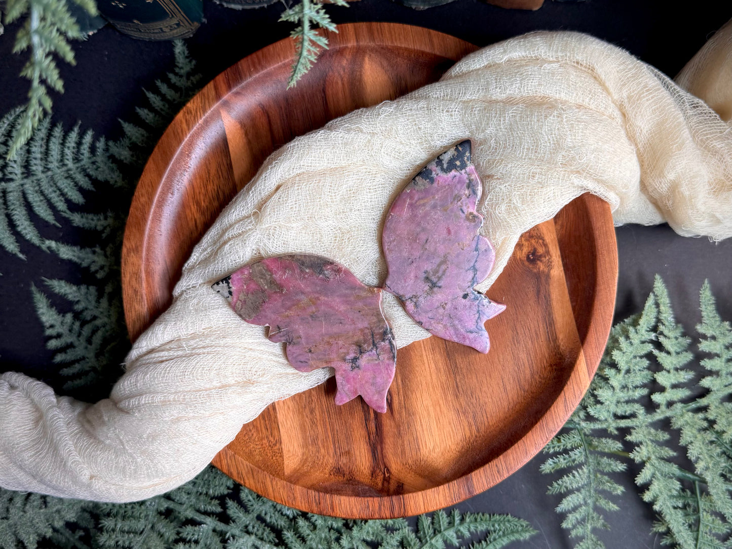 Rhodonite Butterfly Wings on Gold Stand