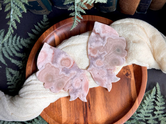 Pink Amethyst Flower Agate Butterfly Wings on Gold Stand