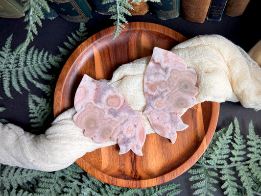 Pink Amethyst Flower Agate Butterfly Wings on Gold Stand