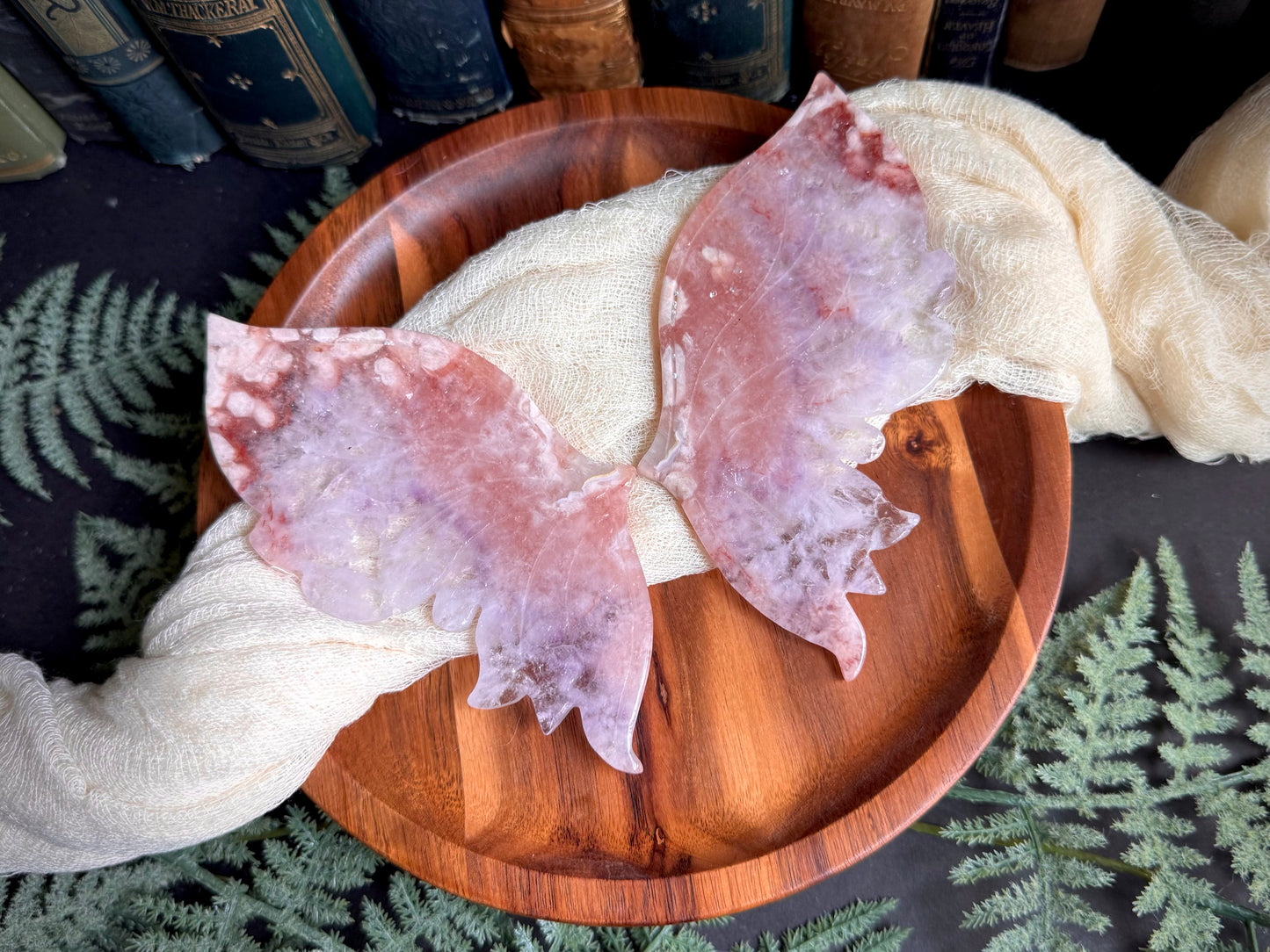 High Quality Amethyst Flower Agate Butterfly Wings on Gold Stand