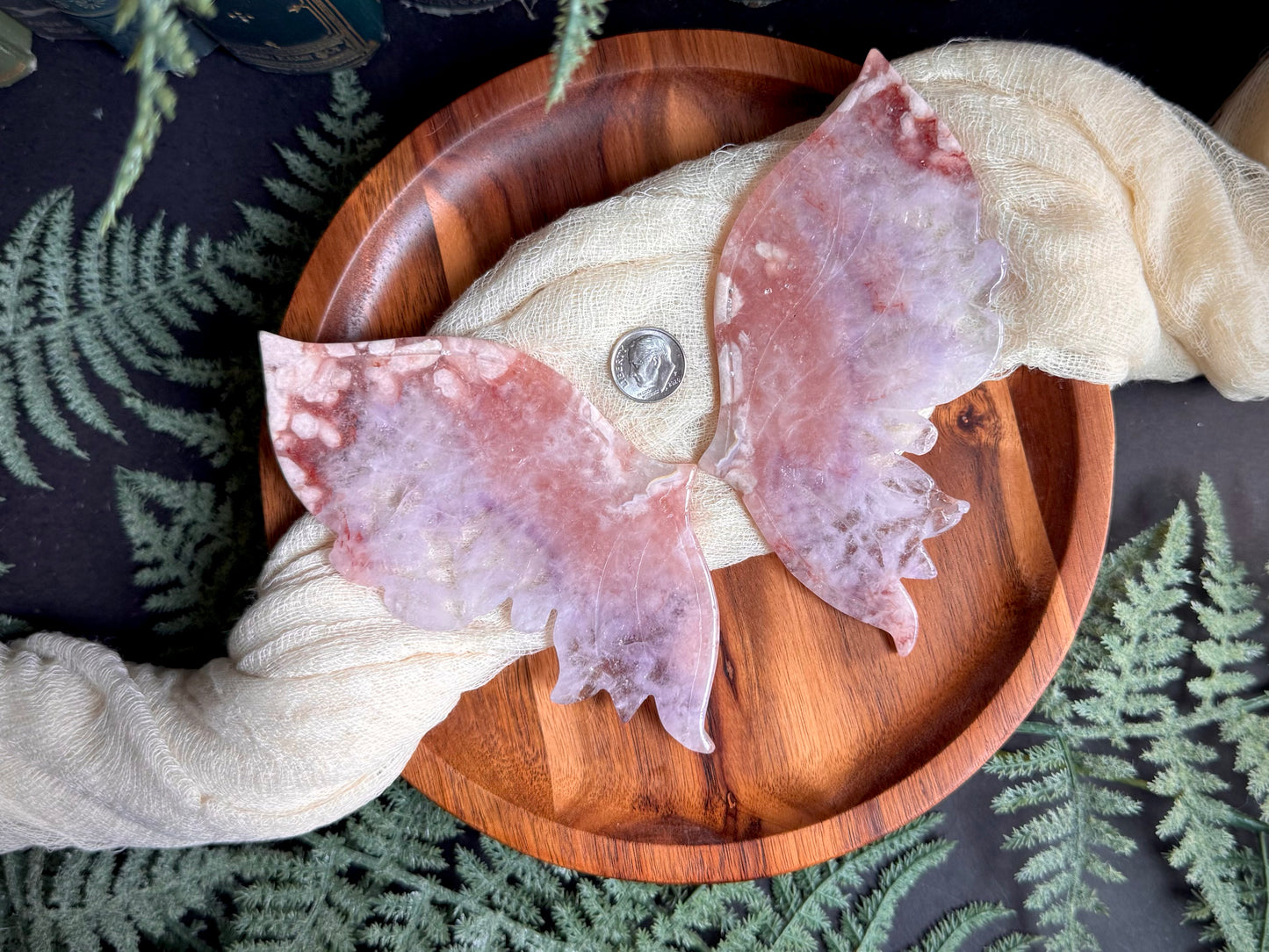 High Quality Amethyst Flower Agate Butterfly Wings on Gold Stand