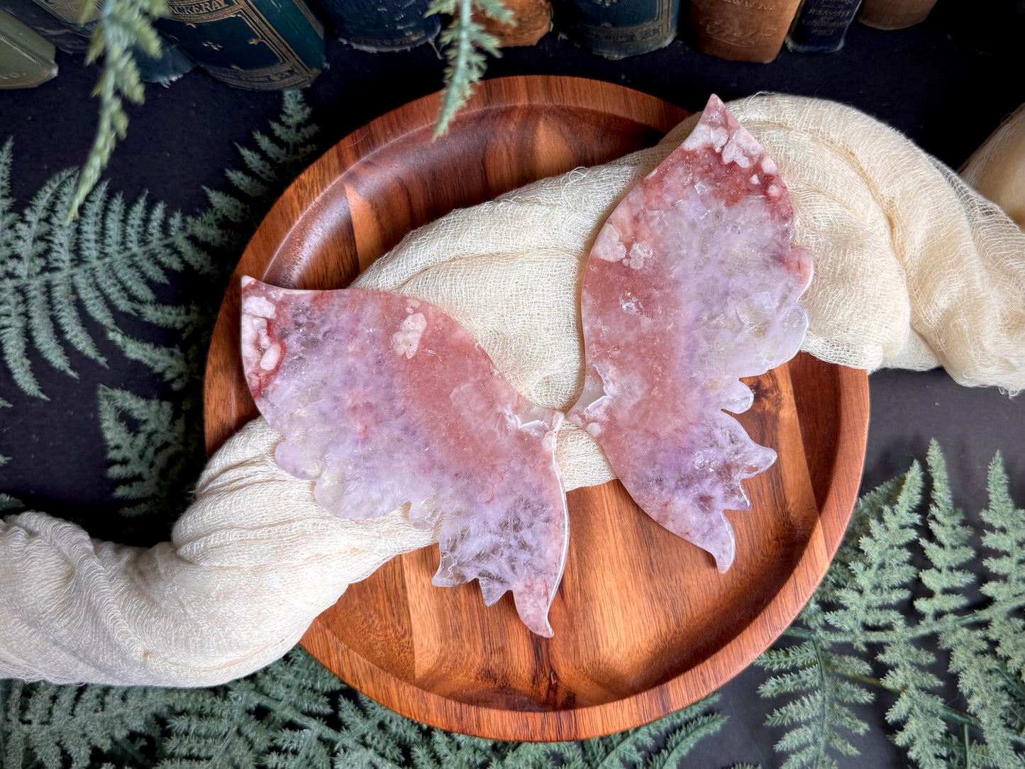 High Quality Amethyst Flower Agate Butterfly Wings on Gold Stand