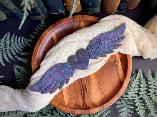 Ruby in Kyanite Love Wings on Black Stand