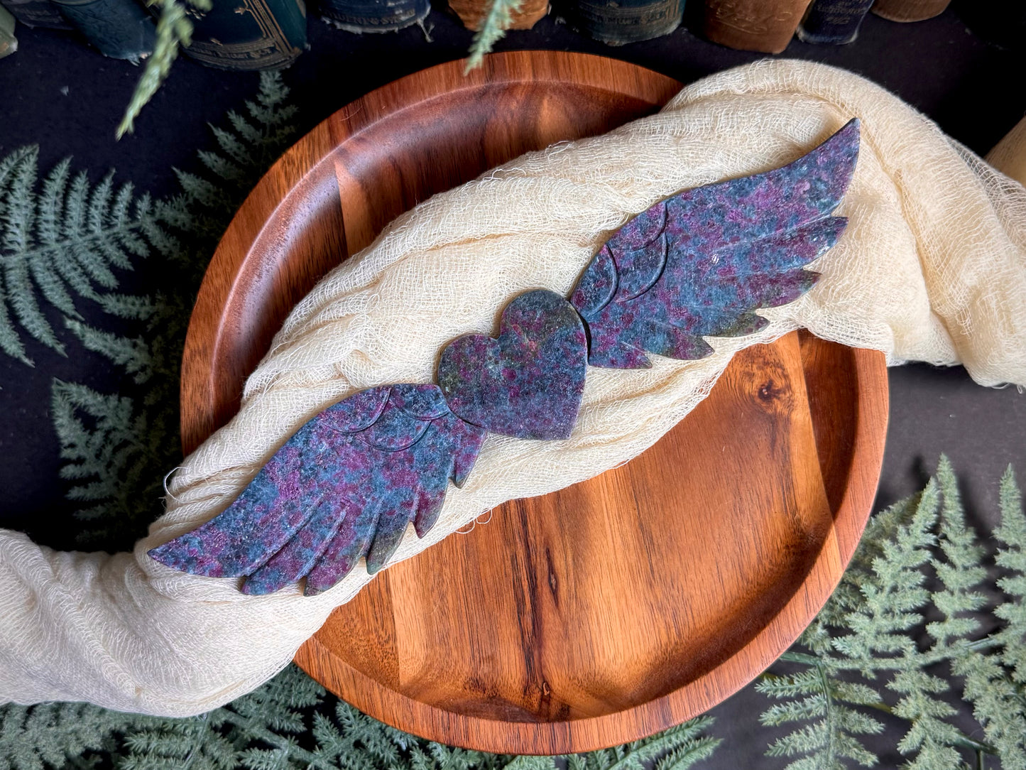 Ruby in Kyanite Love Wings on Black Stand