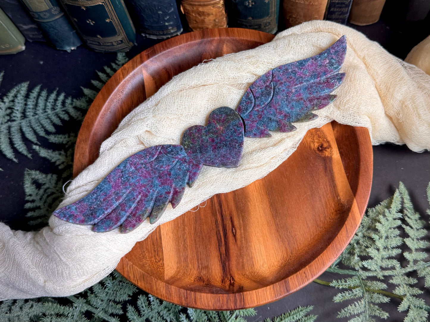 Ruby in Kyanite Love Wings on Black Stand