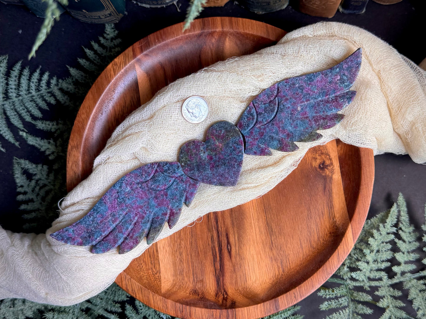 Ruby in Kyanite Love Wings on Black Stand
