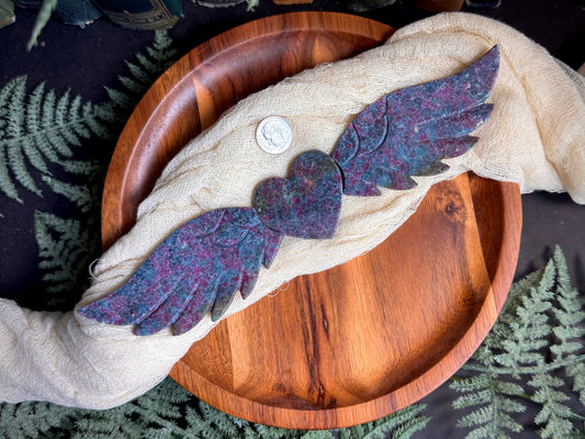 Ruby in Kyanite Love Wings on Black Stand