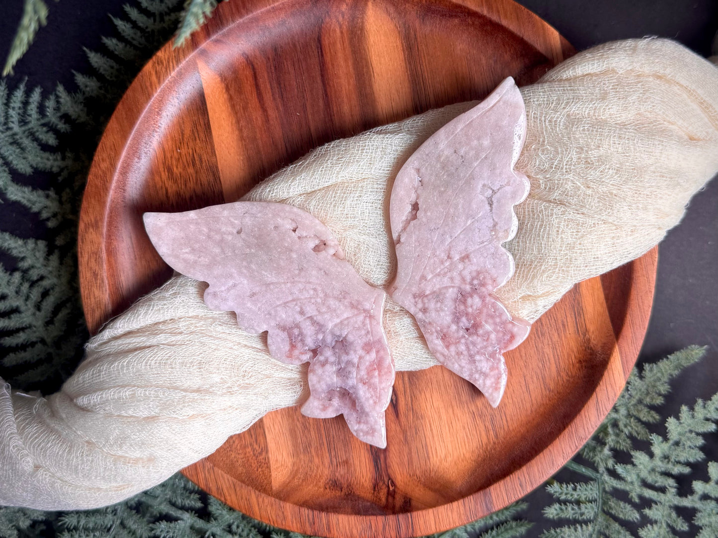 Pink Amethyst Flower Agate Butterfly Wings on Gold Stand