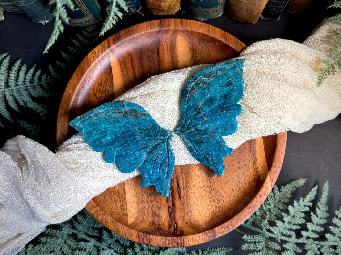 Blue Apatite Butterfly Wings on Gold Stand