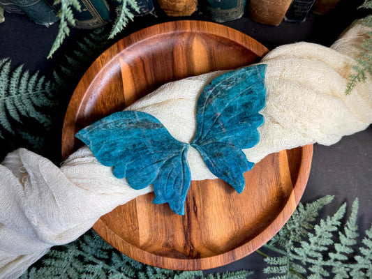 Blue Apatite Butterfly Wings on Gold Stand