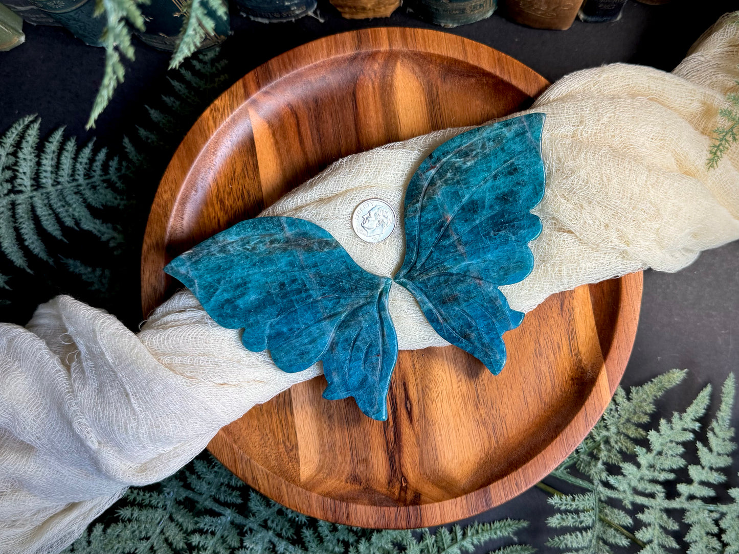 Blue Apatite Butterfly Wings on Gold Stand