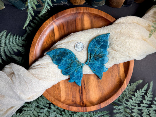 Blue Apatite With Smoky Quartz Butterfly Wings on Gold Stand