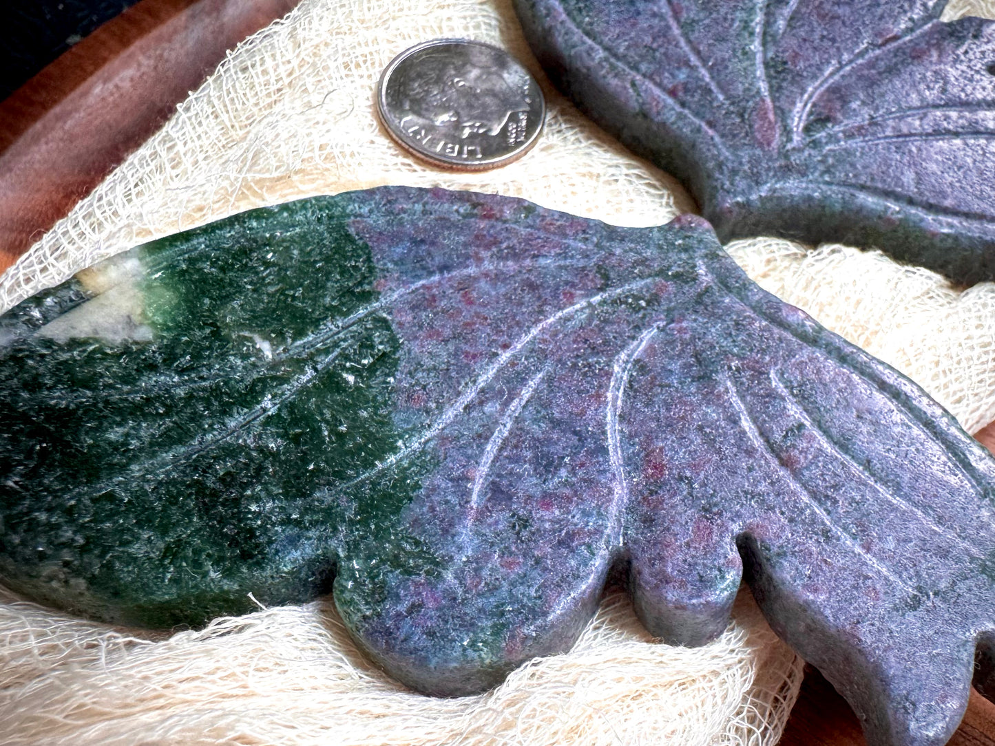 Ruby in Kyanite With Green Mica Tips Butterfly Wings on Gold Stand