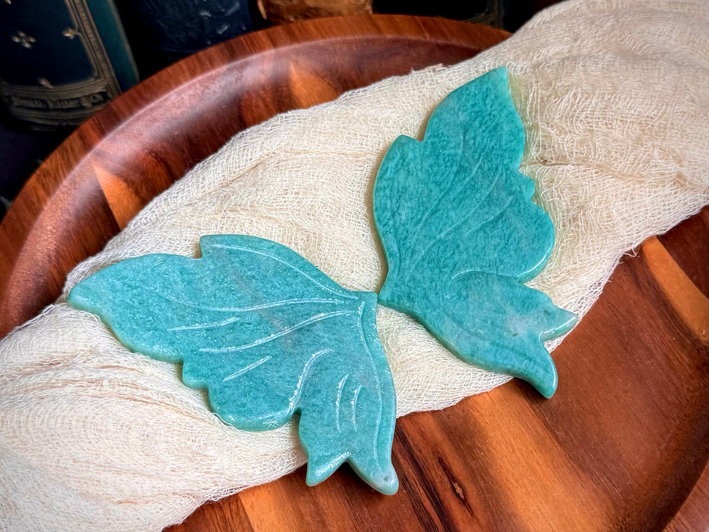 Amazonite Butterfly Wings on Gold Stand