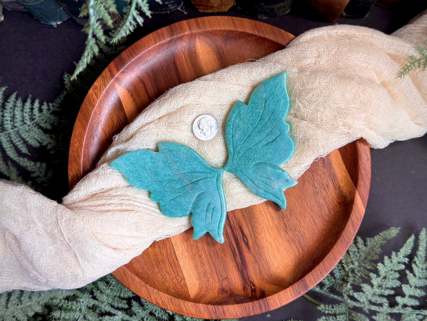 Amazonite Butterfly Wings on Gold Stand