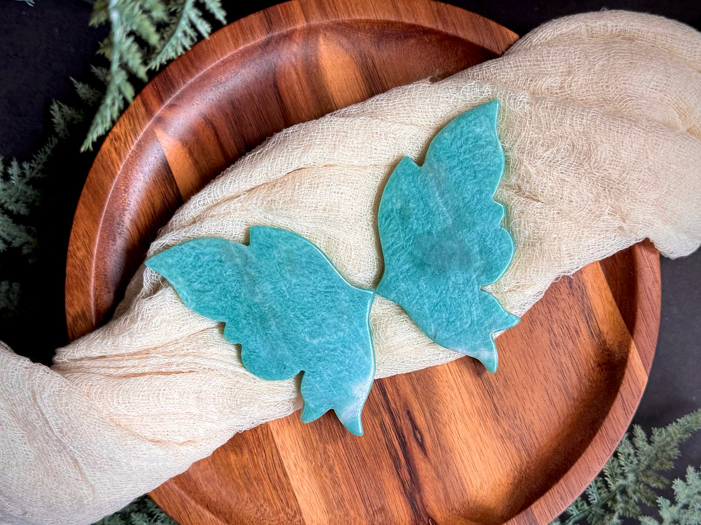 Amazonite Butterfly Wings on Gold Stand
