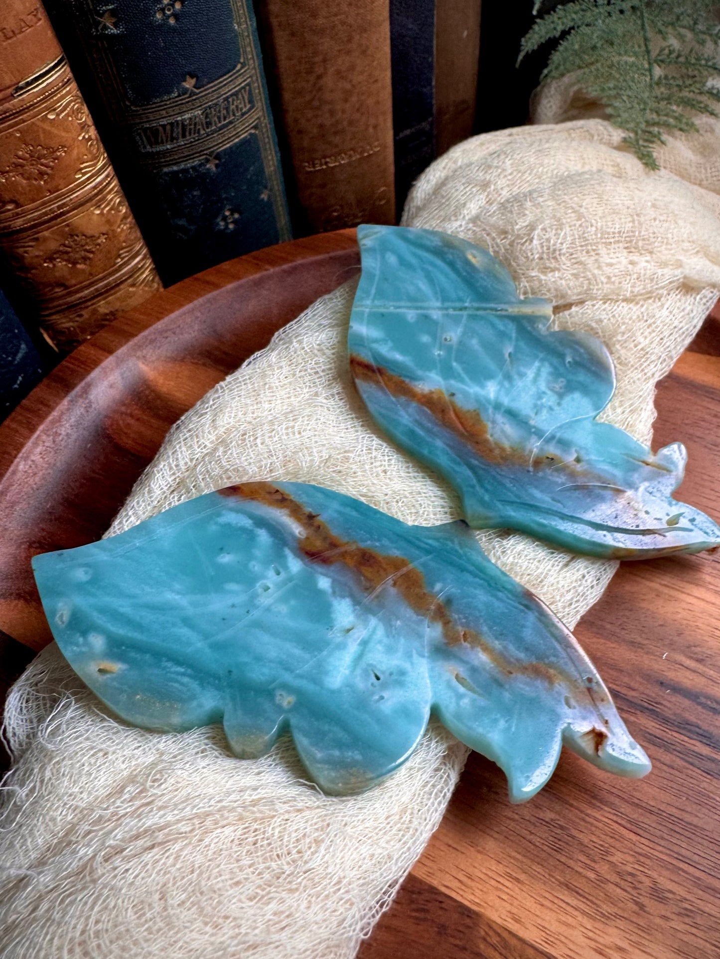 Caribbean Calcite Butterfly Wings on Gold Stand