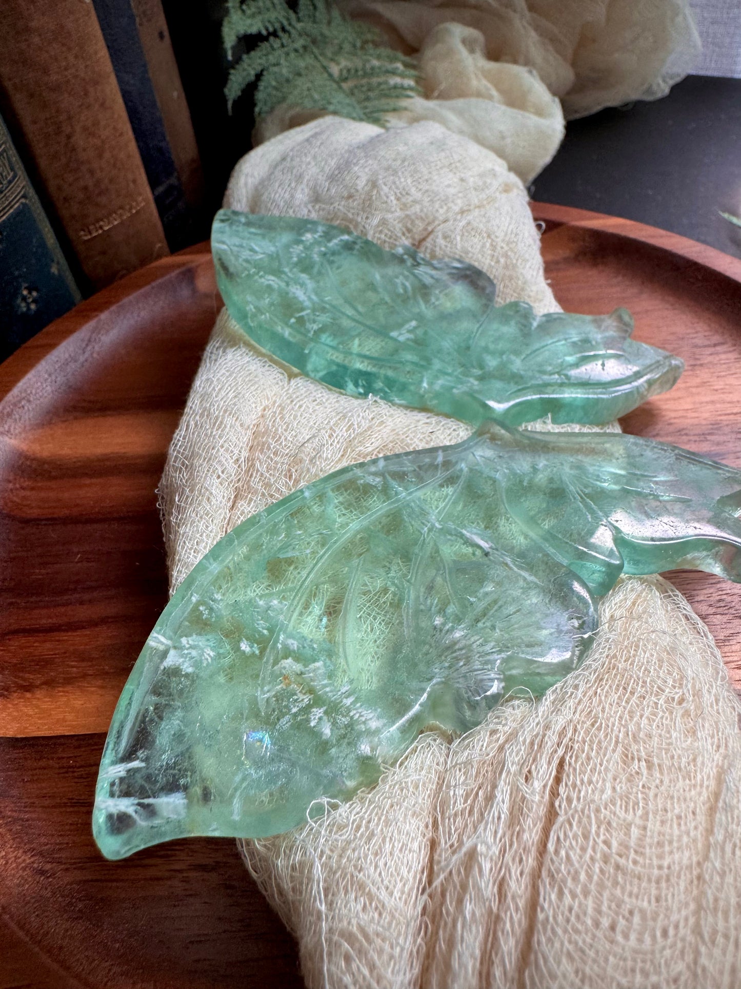 Baja Blast Feather Fluorite Butterfly Wings on Gold Stand