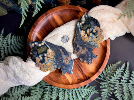 Green Sea Jasper Butterfly Wings on Gold Stand