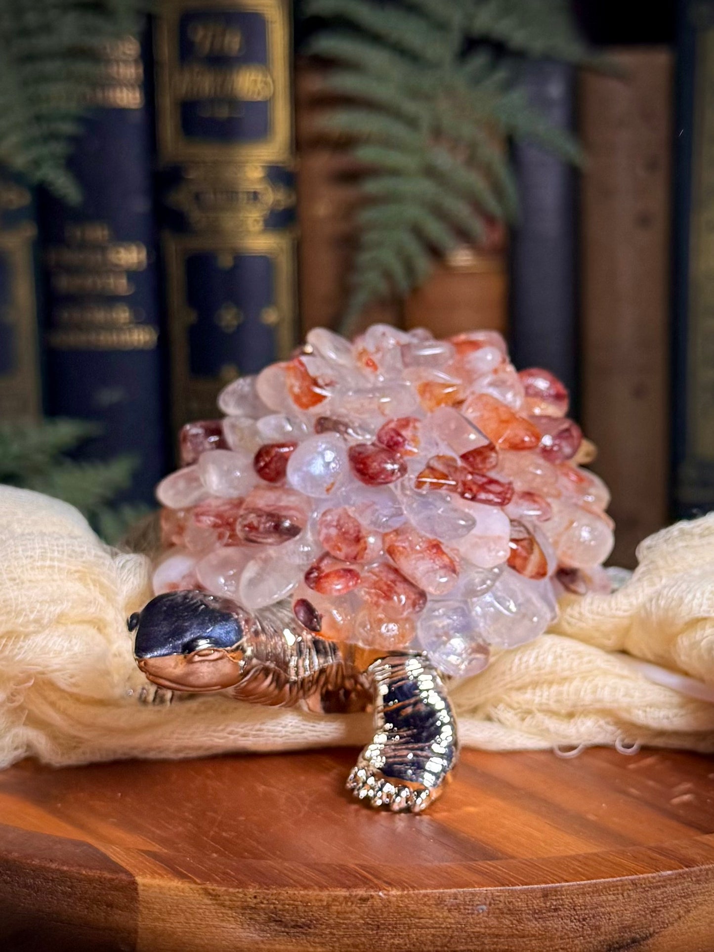 Fire Quartz Chip Turtle Lamp