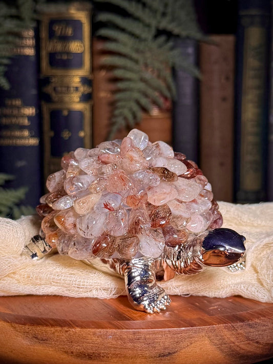 Copper & Golden Rutile Chip Turtle Lamp