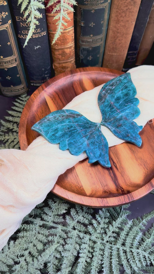Blue Apatite Butterfly Wings on Gold Stand
